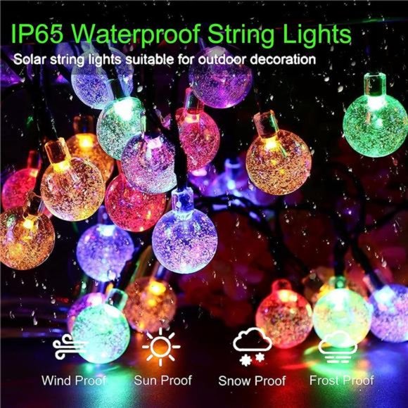 Solar String Lights Outdoor 100 Led 40 Feet Multi-Color Crystal Globe Lights - Picture 4 of 6
